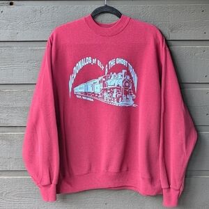VTG 80s McDonald's of Ely & The Ghost Train Crew Neck Sweatshirt Red Blue XL